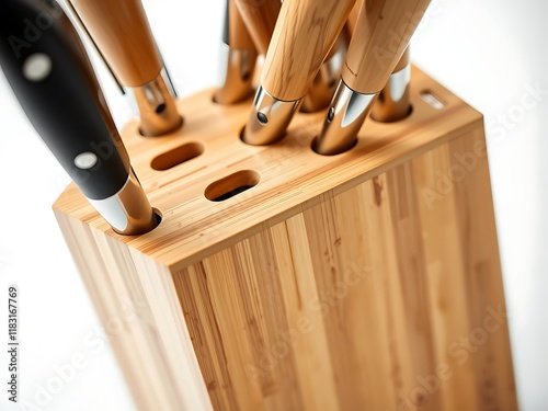 Bamboo Knife Block: Stylish Kitchen Organization, Product Photography AI Generated photo