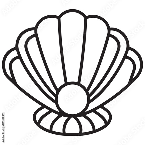 outline silhouette black vector seashell with pearl icon set