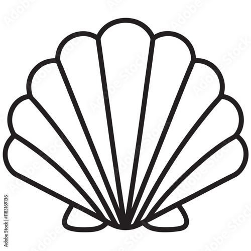 outline silhouette black vector seashell with pearl icon set
