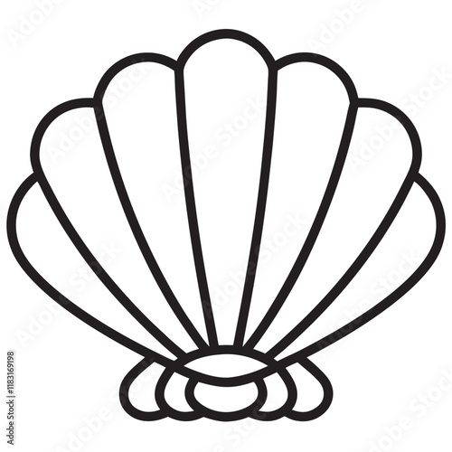 outline silhouette black vector seashell with pearl icon set