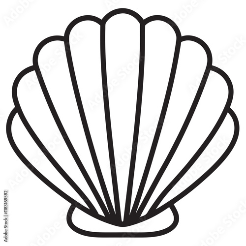 outline silhouette black vector seashell with pearl icon set