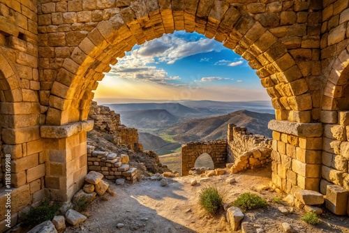 Majestic Ruin: Kerak Castle Arch, Jordan - Middle Eastern Landscape