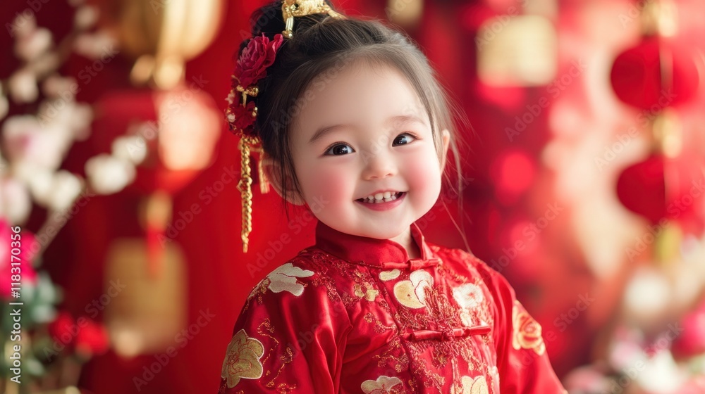 Chinese New Year banner design with a bright red background and corners highlighted with golden lanterns, clouds, and floral motifs Chinese New Year banner design with a bright red background and corners highlighted with golden lanterns, clouds, and floral motifs