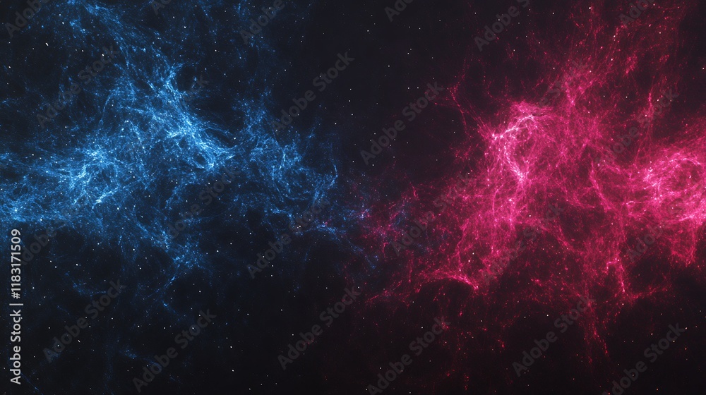 Naklejka premium Abstract Cosmic Nebula Divided Blue Red