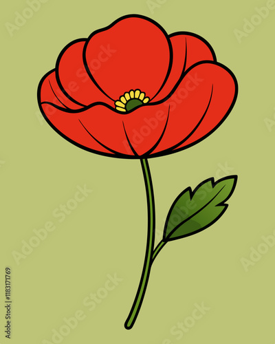 Poppy Flower Vector Illustration, Elegant Floral Design