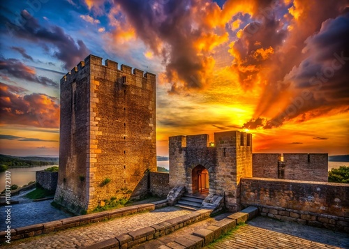 Majestic Smederevo Fortress Tower Portrait Photography: Serene Sunset