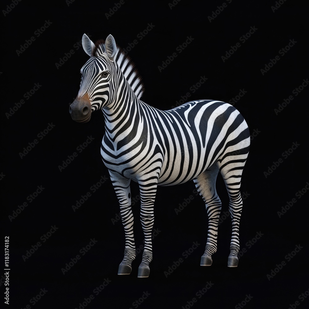 Fototapeta premium A zebra isolated standing on a dark background