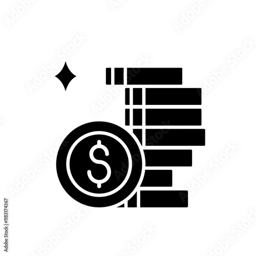 Stack of coins icon in glyph style