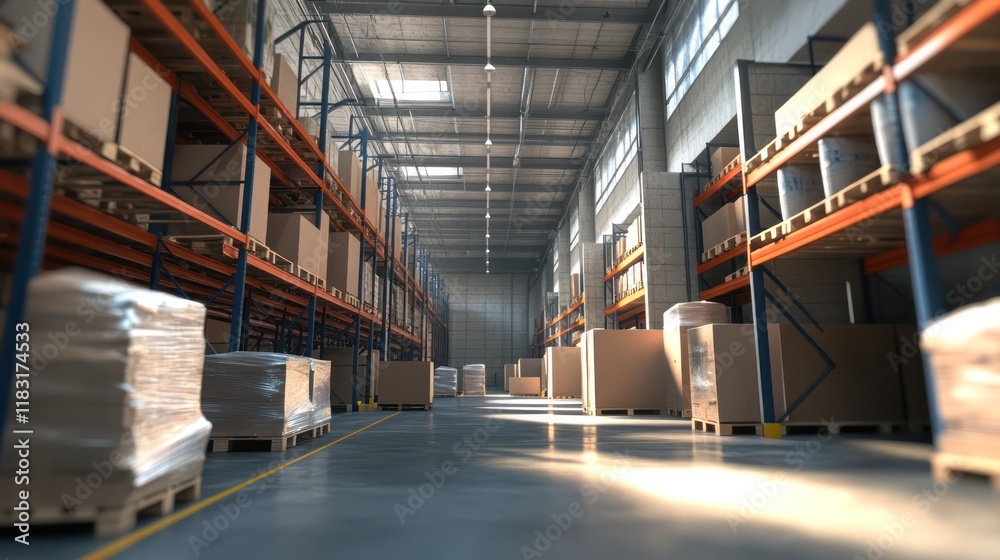 Fototapeta premium A well-organized warehouse with advanced tech ensuring that each package is swiftly processed and dispatched