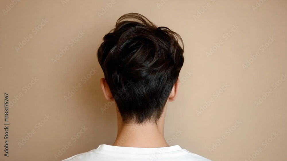 Healthy stylish hair back view : Healthy hair and scalp from back view, showcasing stylish haircut and natural texture Healthy stylish hair back view : Healthy hair and scalp from back view, showcasing stylish haircut and natural texture