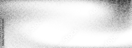 Aged halftone gradient background. Faded dotted grit noise texture. Black and white grunge rasterized sand wallpaper. Retro pixelated bitmap backdrop. Anime or manga style comic grain overlay. Vector