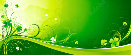 A vibrant green background featuring decorative shamrock, perfect for St. Patrick's Day celebrations and themed designs.