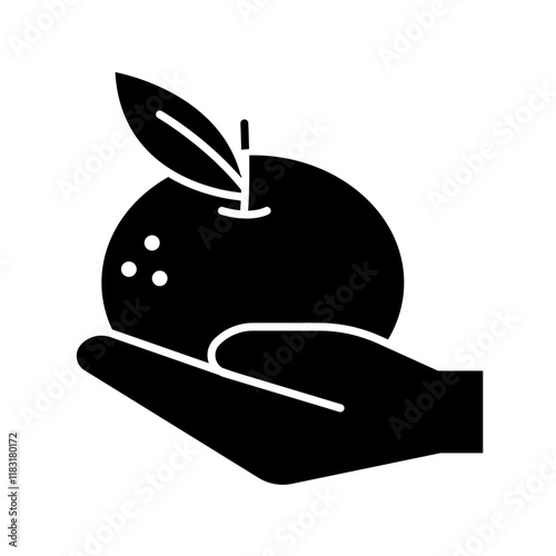 Orange in hand icon in glyph style