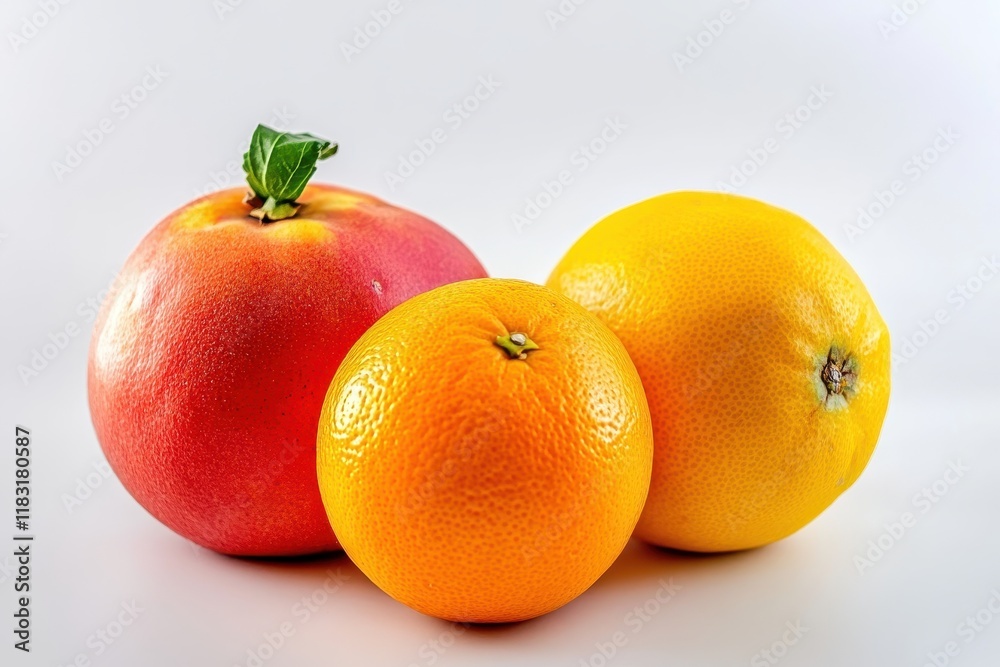 Studio shot Pink grapefruit, orange, yellow grapefruit on white Studio shot Pink grapefruit, orange, yellow grapefruit on white