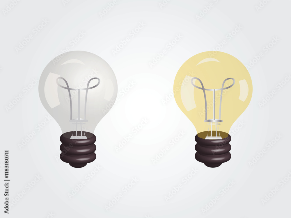 3d white and yellow light bulb icon isolated on gray background.white and yellow transparent glass light bulb. business success, strategy concept. 3d realistic vector illustration eps 10.
