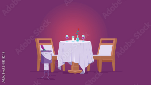 Vector illustration of candle light dinner table.