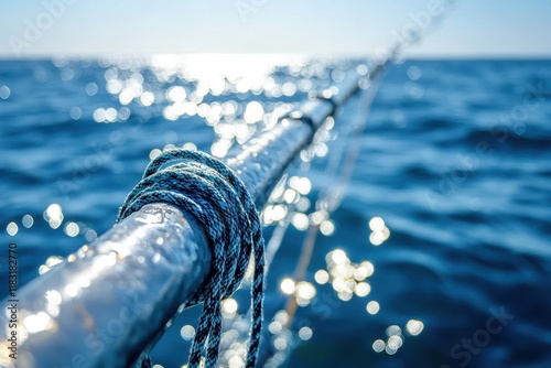 Bright Light Over Peaceful Sea with Rope Detail