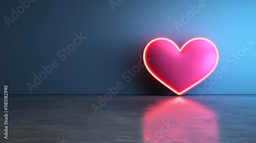 A glowing neon heart decoration against a minimalist background.