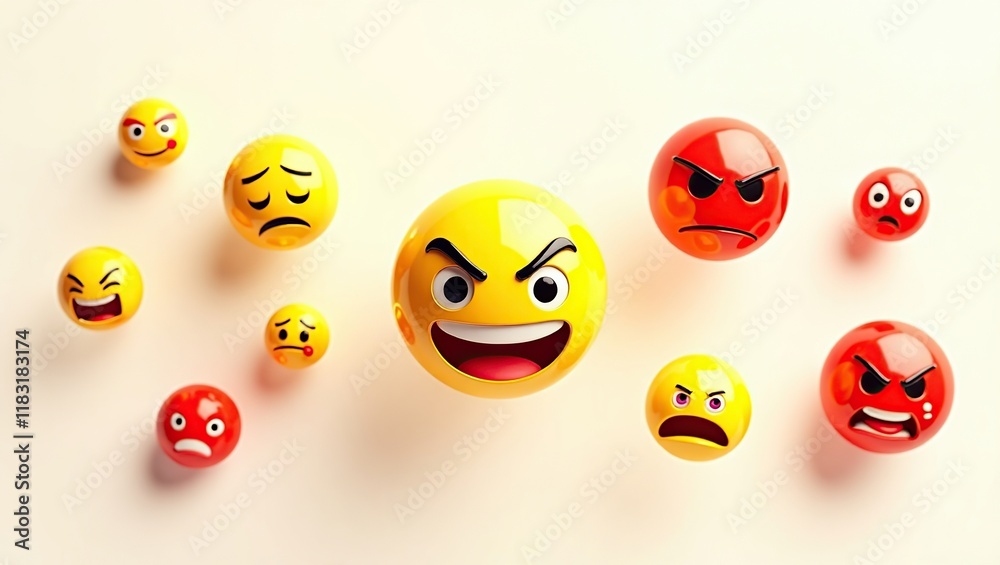Obraz premium Yellow and Red Emojis Displaying Various Emotions