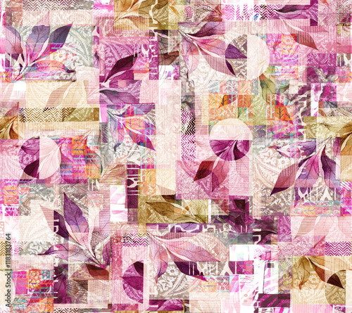 Fototapeta Naklejka Na Ścianę i Meble -   Watercolor  leaf  tropical-stripel-motif-seamless-pattern-line--textures  leaf