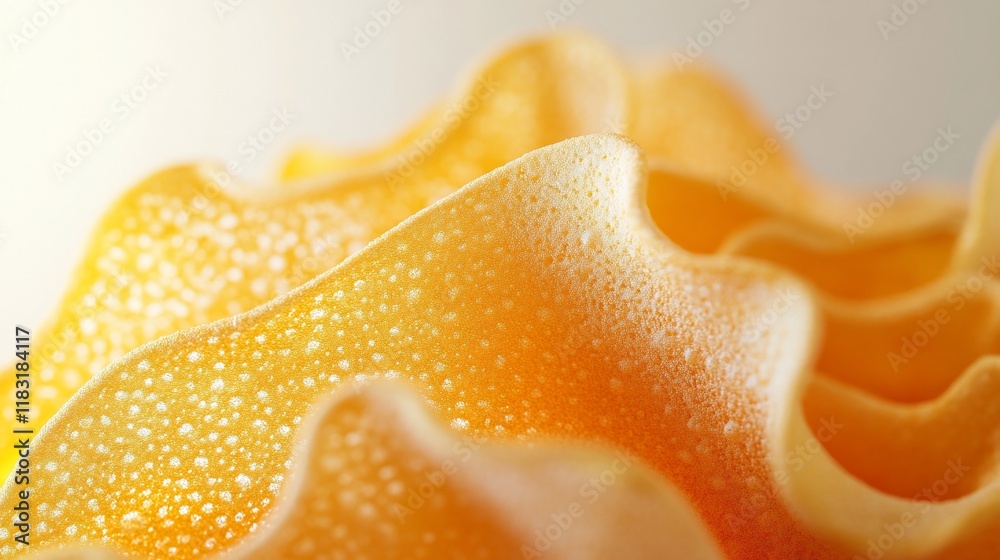 Close-up of textured, orange, wavy petals with water droplets. Close-up of textured, orange, wavy petals with water droplets.