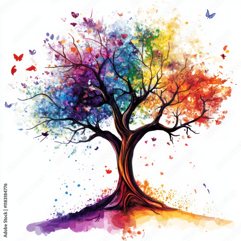 Fototapeta premium abstract tree with colorful splashes