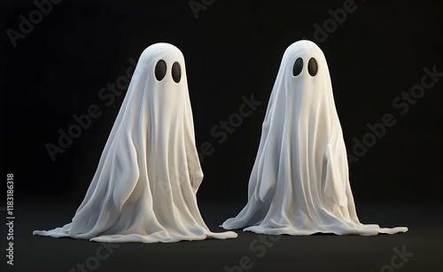 Spooky Season: Two Adorable Boo Ghosts on Black Background photo