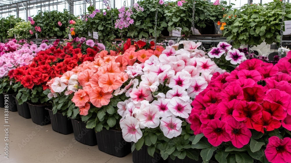 custom made wallpaper toronto digitalVibrant Petunia Display in Greenhouse Setting