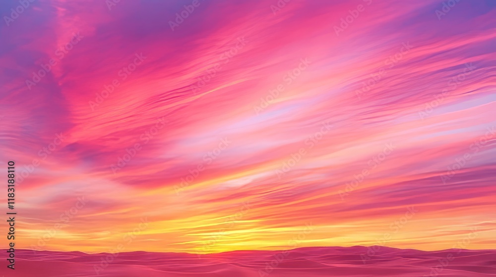 Obraz premium Vibrant Pink Desert Sunset Hues Over Sand Dunes