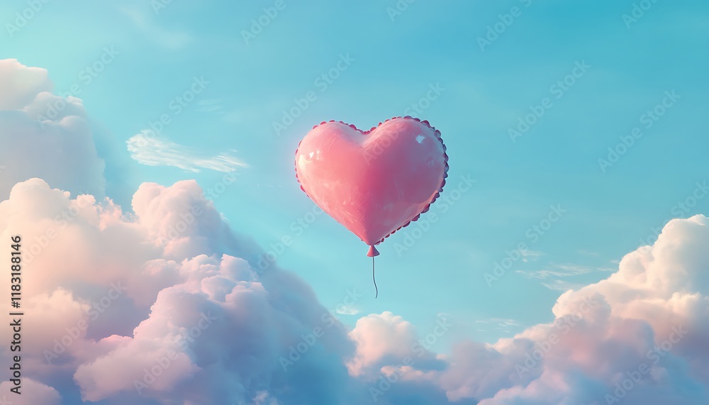 Fototapeta premium Pink Heart-Shaped Balloon in the Sky
