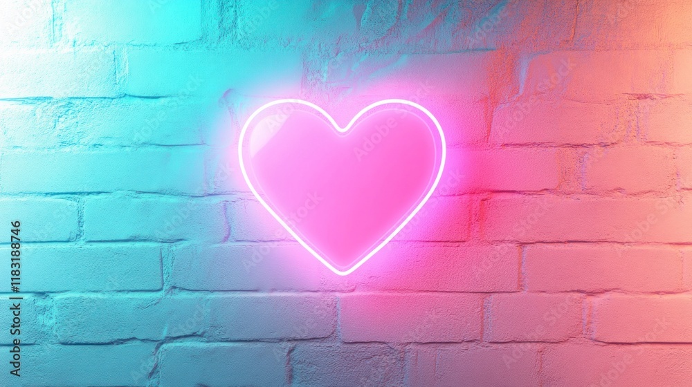 Radiant neon heart glowing in soft pink and blue, highlighted by a vibrant gradient wall blending these colors for a stylish, romantic look Radiant neon heart glowing in soft pink and blue, highlighted by a vibrant gradient wall blending these colors for a stylish, romantic look