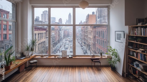 City View From A Spacious Loft Apartment Window