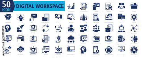 DIGITAL WORKSPACE ICON SET With Achieving Goals, Content Marketing, Lecture, Headhunting, Partnership, Workplace, Collaboration, Autonomy, Appreciation and Files And Folders 