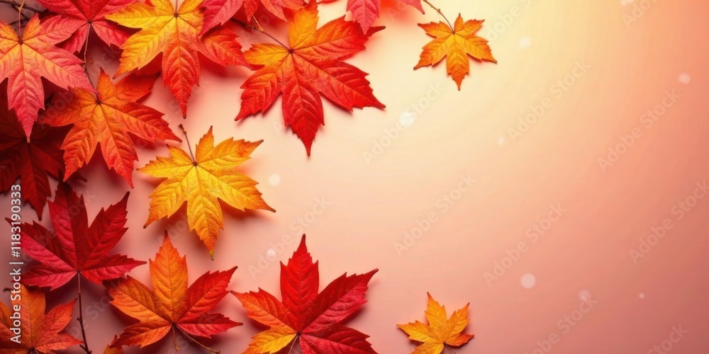 Autumnal Leaves Arranged on a Soft Peach Background for Seasonal Designs Autumnal Leaves Arranged on a Soft Peach Background for Seasonal Designs