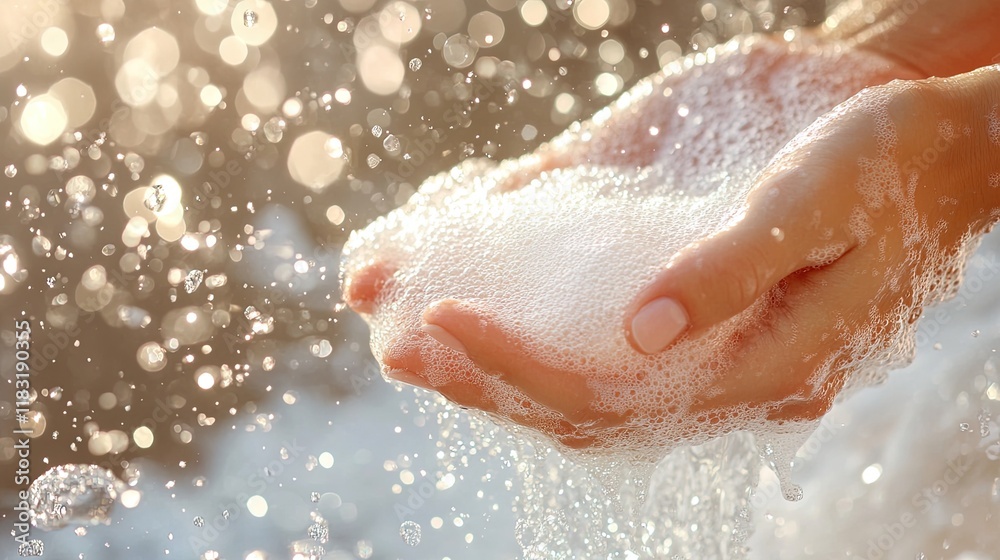 Fototapeta premium Closeup Of Hands Washing In Foamy Water 