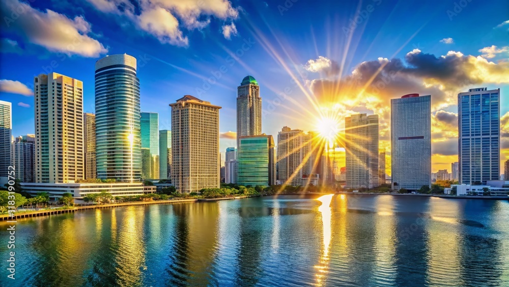 Obraz premium Miami Skyscrapers Sunlit Downtown Cityscape - Bright Daytime View