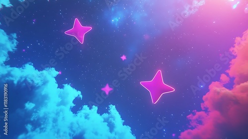 Wallpaper Mural Neon Stars Shine Bright in a Dreamlike Nightscape Torontodigital.ca