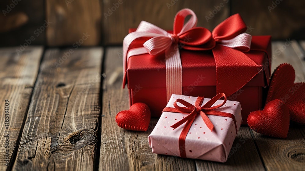 Valentine's Day. heart felt and decor on wooden background Valentine's Day. heart felt and decor on wooden background