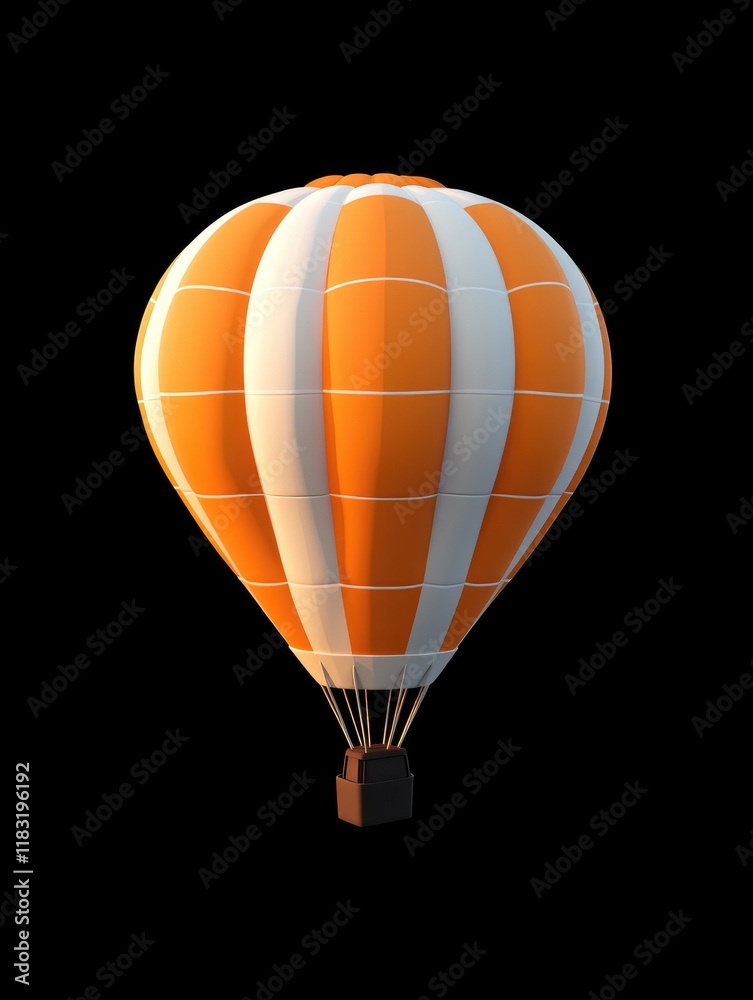 Fototapeta premium Orange and White Hot Air Balloon Isolated on Black
