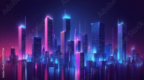 Floating skyscrapers and futuristic architecture urban cityscape digital art neon environment aerial view concept of tomorrow photo