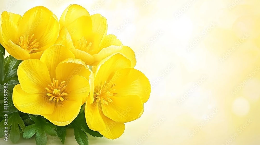 Fototapeta premium Vibrant Yellow Flowers Spring Bouquet Soft Background