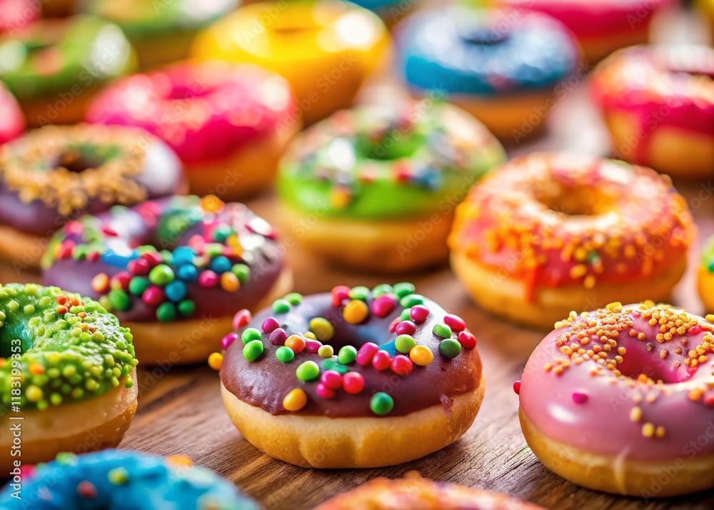Miniature Donut Delight: Tilt-Shift Photography of Colorful Mini Donuts Miniature Donut Delight: Tilt-Shift Photography of Colorful Mini Donuts