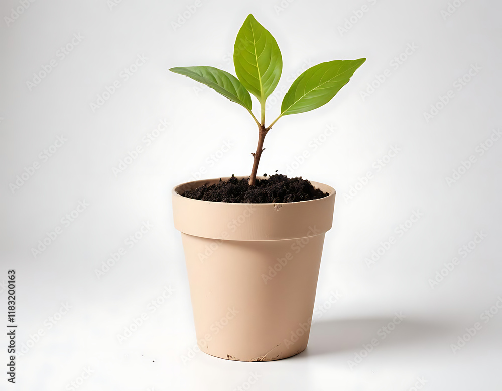A biodegradable plant pot with a growing seedling, isolated on white. A biodegradable plant pot with a growing seedling, isolated on white.