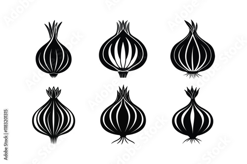 Scallion (Allium fistulosum) design, labeled silhouette vector illustration