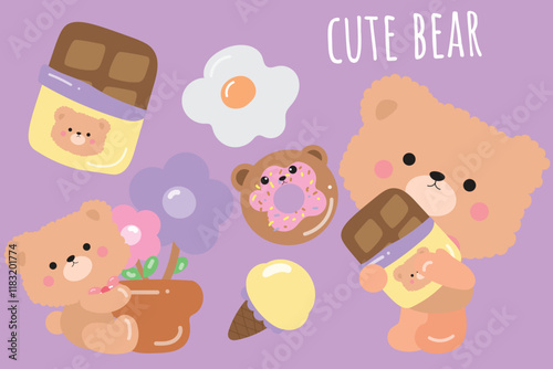 Cute Bear Character Illustration with Desserts