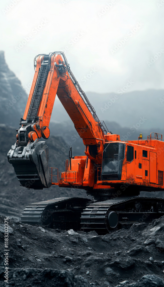 Heavy machinery excavator working in a mining environment.