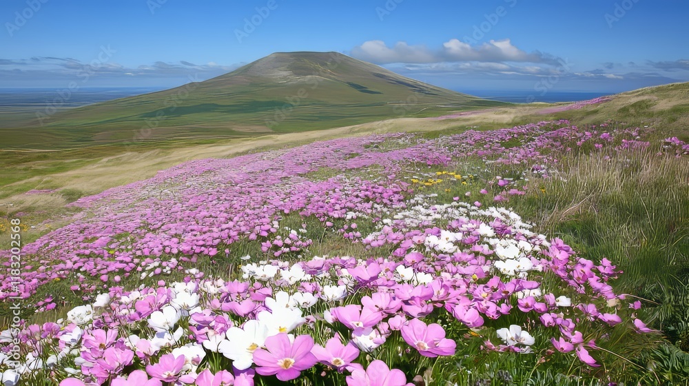 Wildflower Meadow Blooming Beneath Hilltop Wildflower Meadow Blooming Beneath Hilltop