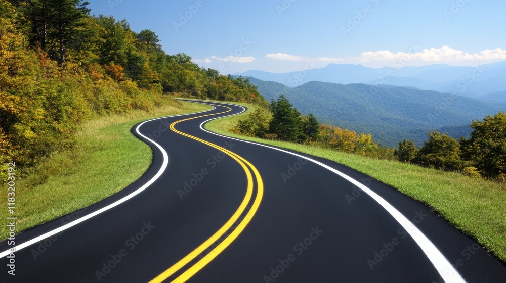 Fototapeta premium Winding Asphalt Road Through Scenic Mountain Pass