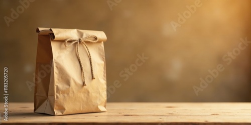 A Simple Brown Paper Bag Tied with Twine on a Wooden Table