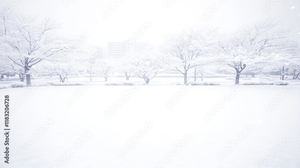 Obraz premium Winter Snowscape Serene Trees Under Falling Snow